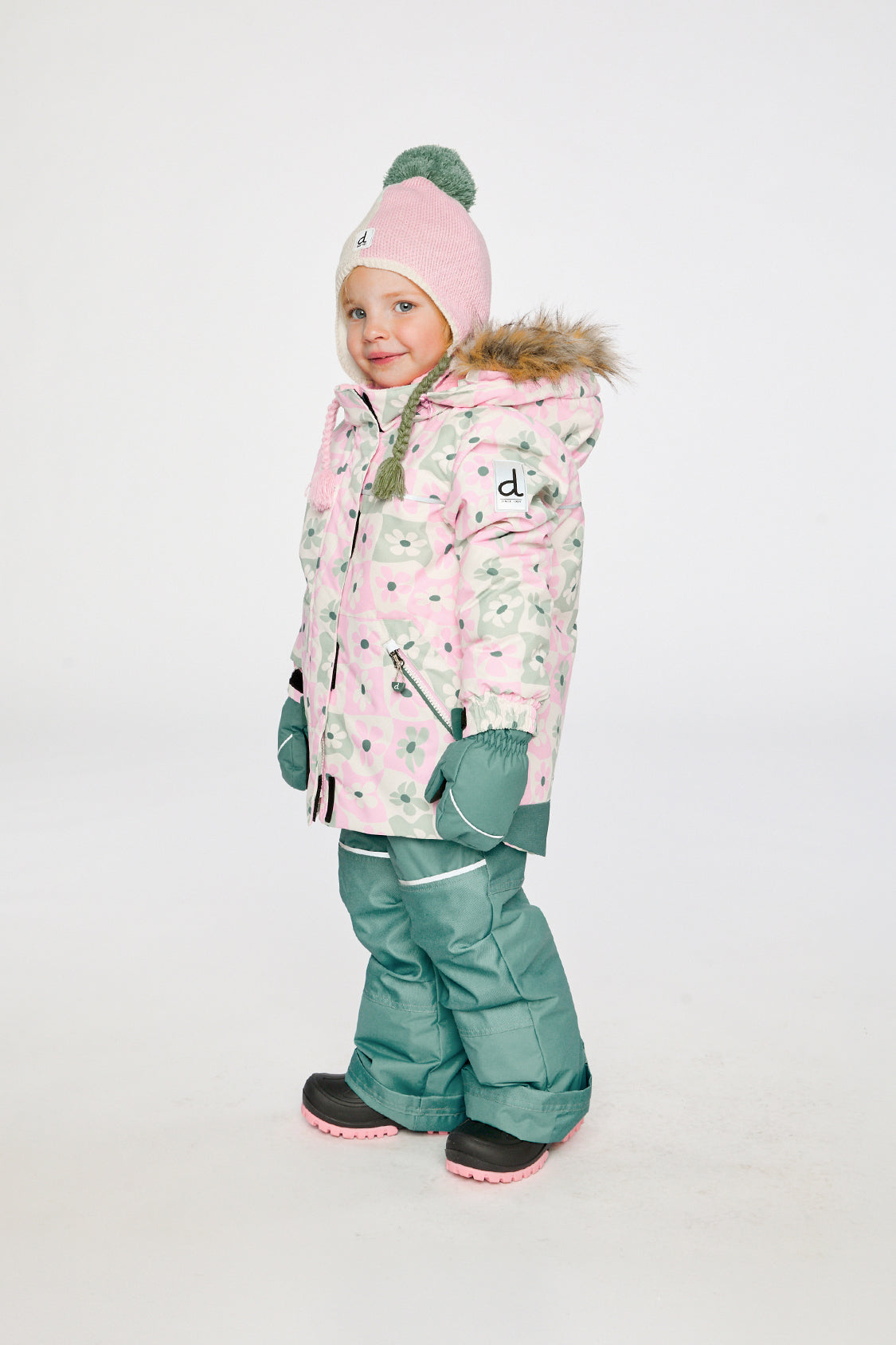 Two Piece Discover Snowsuit White With Retro Pink Print-2