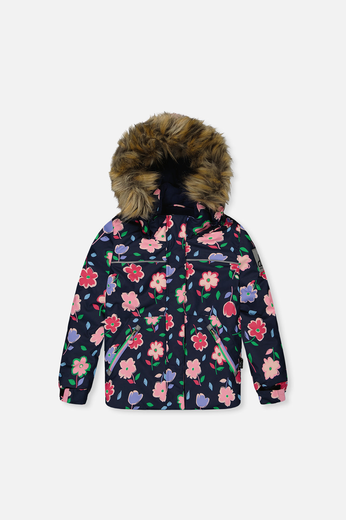 Deux par Deux girls' DISCOVER blue floral snowsuit, back view