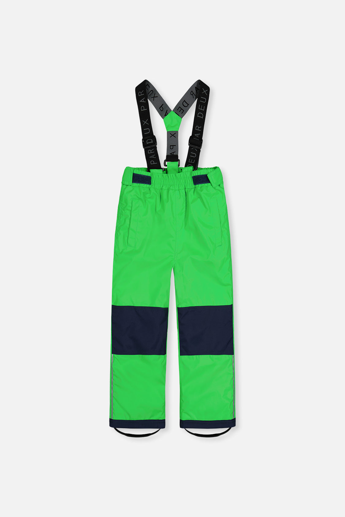 Deux par Deux boys' CHILL lightweight snowsuit, blue and green checkered jacket, another studio view
