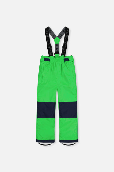 Deux par Deux boys' CHILL lightweight snowsuit, blue and green checkered jacket, another studio view