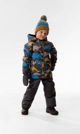 Light Weight Two Piece Chill Snowsuit Grey And Blue Dinosaur Print-1