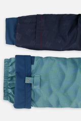 Deux par Deux PLAY greyish blue and navy snowsuit, sleeve cuff and pant hem close-up