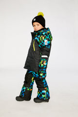 Two Piece Play Snowsuit Black Colorblock With Green Yellow And Blue Checkerboard Pants-4