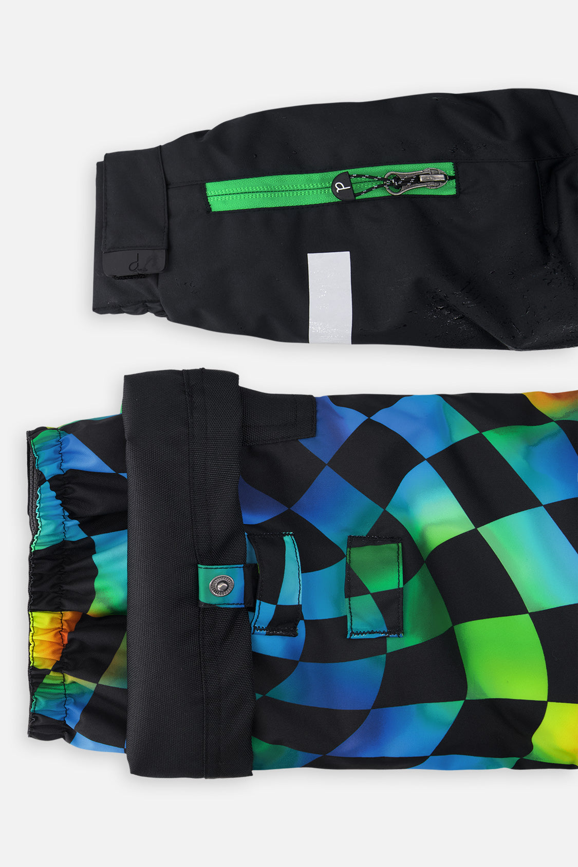 Deux par Deux black colorblock PLAY snowsuit with checkerboard pants, product photo 10