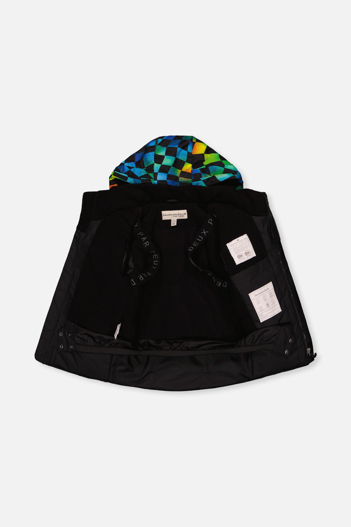 Deux par Deux black colorblock PLAY snowsuit with checkerboard pants, product photo 4