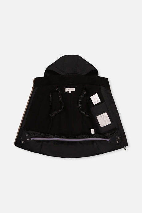 Deux par Deux black PLAY jacket opened to show the black lining and inner straps