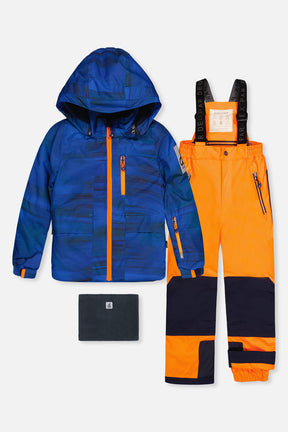 Two Piece Play Snowsuit Navy Blue And Orange With Orange Pants-0