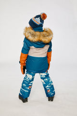 Deux par Deux Two Piece Play Snowsuit Navy And Rust Colorblock With Blue Bear Print Pants
