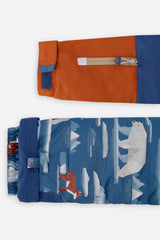 Deux par Deux Two Piece Play Snowsuit Navy And Rust Colorblock With Blue Bear Print Pants