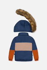 Deux par Deux Two Piece Play Snowsuit Navy And Rust Colorblock With Blue Bear Print Pants