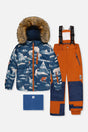 Two Piece Play Snowsuit Blue Bear Print With Rust Pants-0