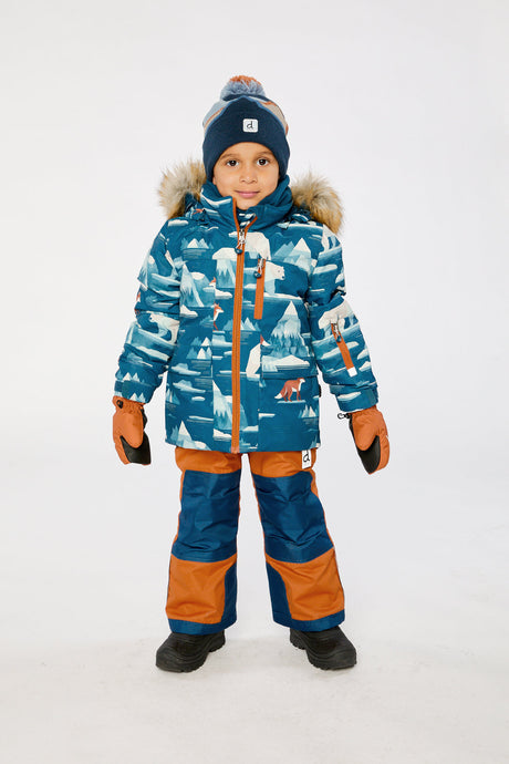 Two Piece Play Snowsuit Blue Bear Print With Rust Pants-1