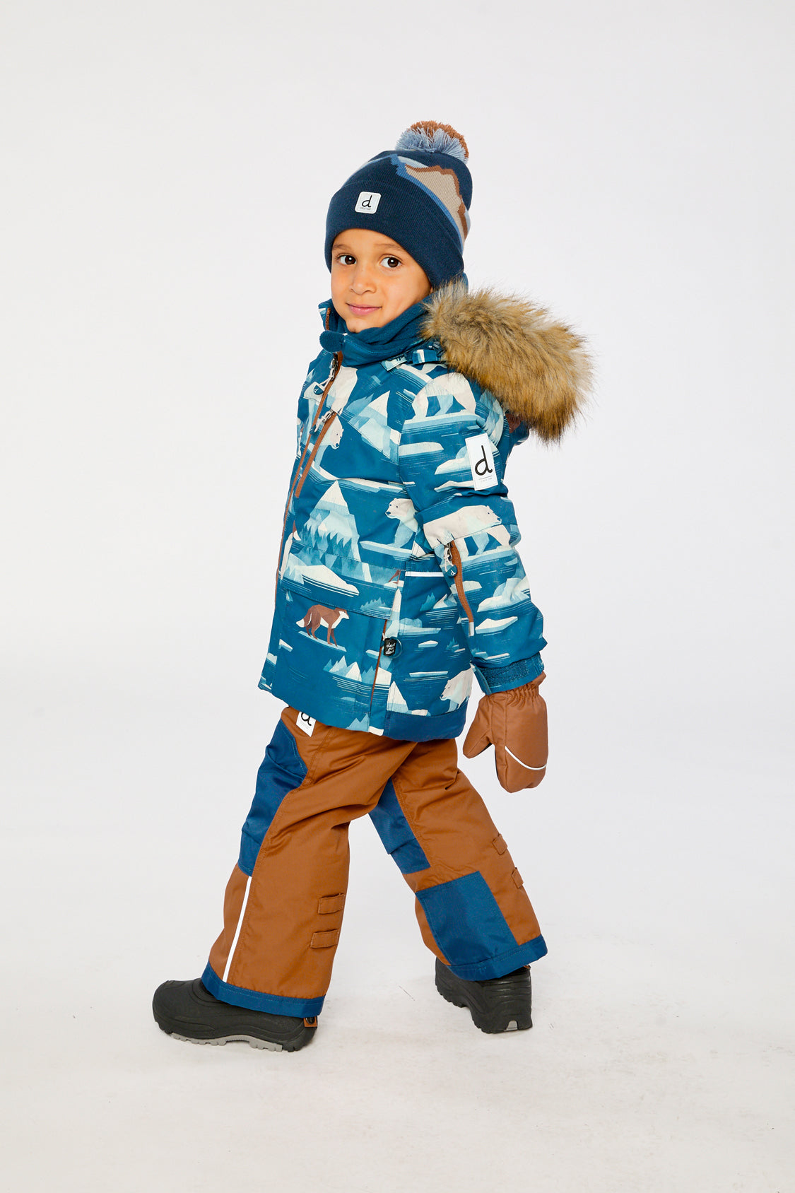 Two Piece Play Snowsuit Blue Bear Print With Rust Pants-2