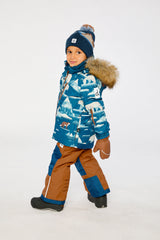 Two Piece Play Snowsuit Blue Bear Print With Rust Pants-2