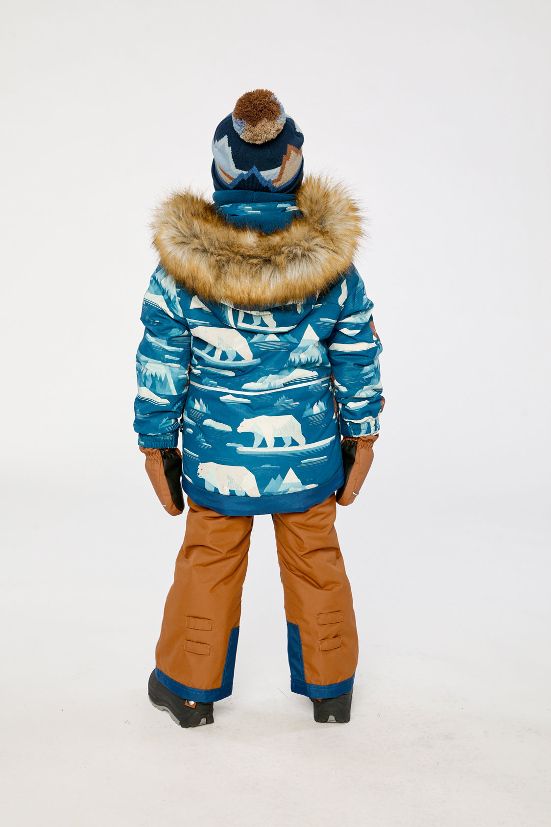 Two Piece Play Snowsuit Blue Bear Print With Rust Pants-3