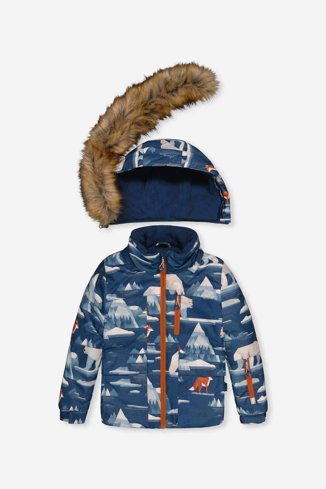 Two Piece Play Snowsuit Blue Bear Print With Rust Pants-4