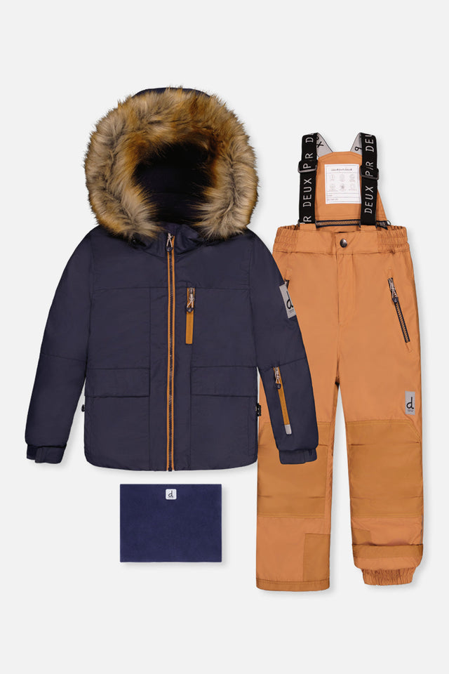 Two Piece Play Snowsuit Navy Blue With Brown Pants-0