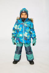 Two Piece Play Snowsuit Blue Camouflage Print With Green Pants-1