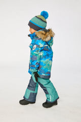 Two Piece Play Snowsuit Blue Camouflage Print With Green Pants-2