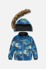 Two Piece Play Snowsuit Blue Camouflage Print With Green Pants-4