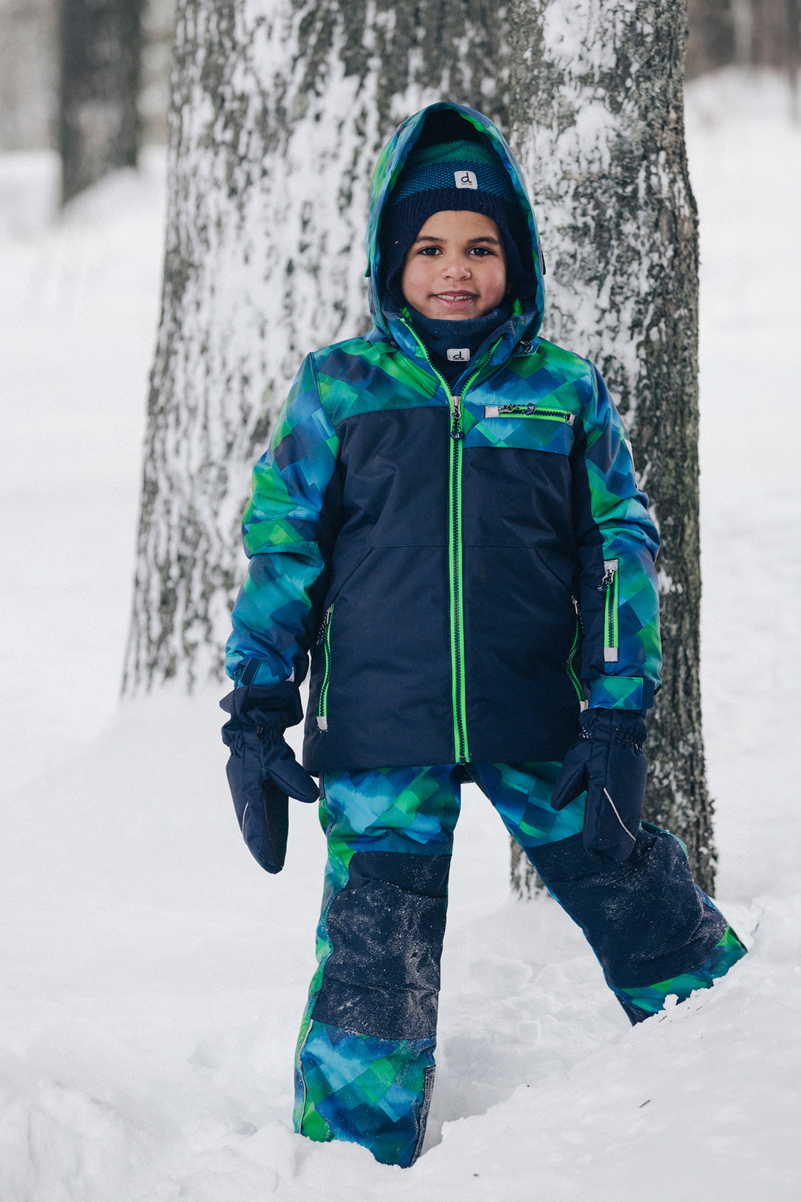 Two Piece Play Snowsuit Blue And Green Checkered Print-2