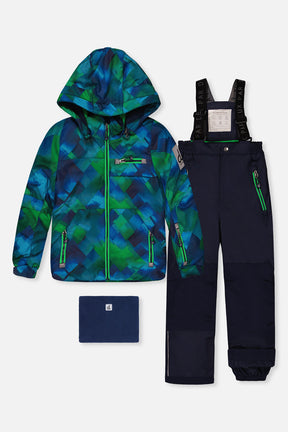 Two Piece Play Snowsuit Blue And Green Checkered Print With Navy Pants-0