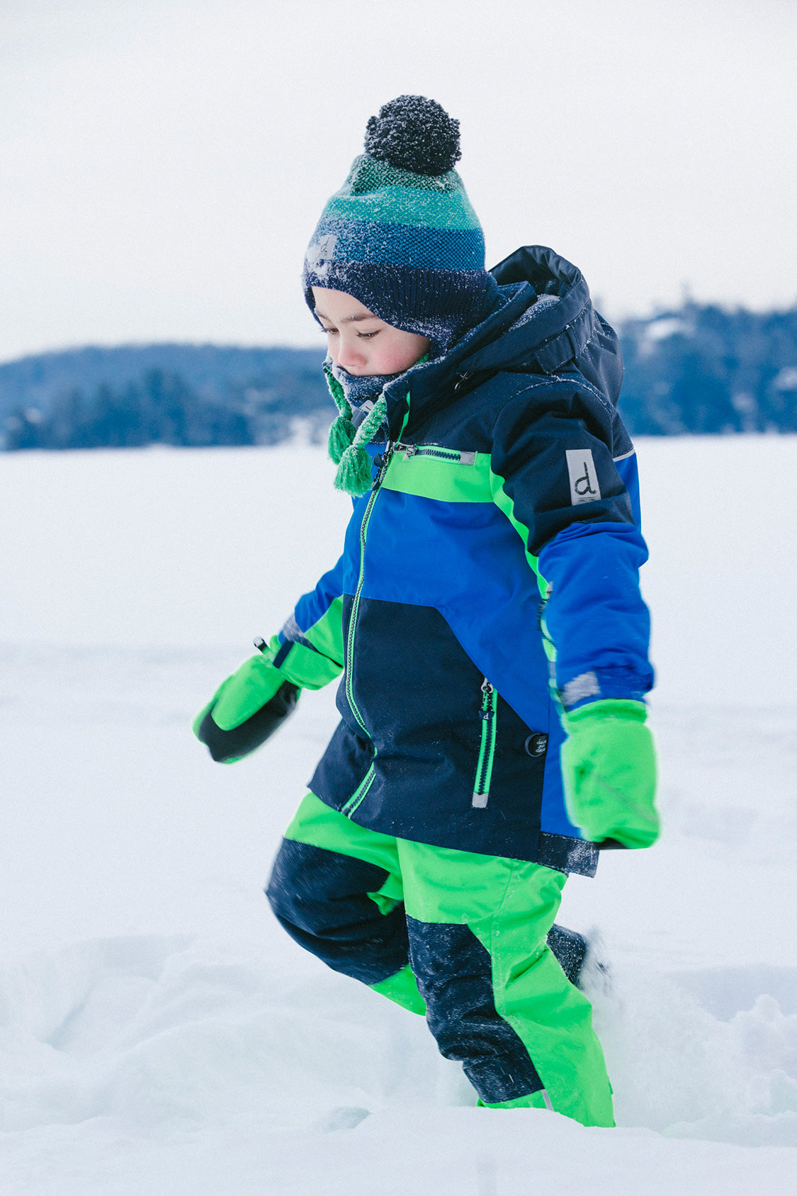 Two Piece Play Snowsuit Royal Blue And Green Colorblock-2