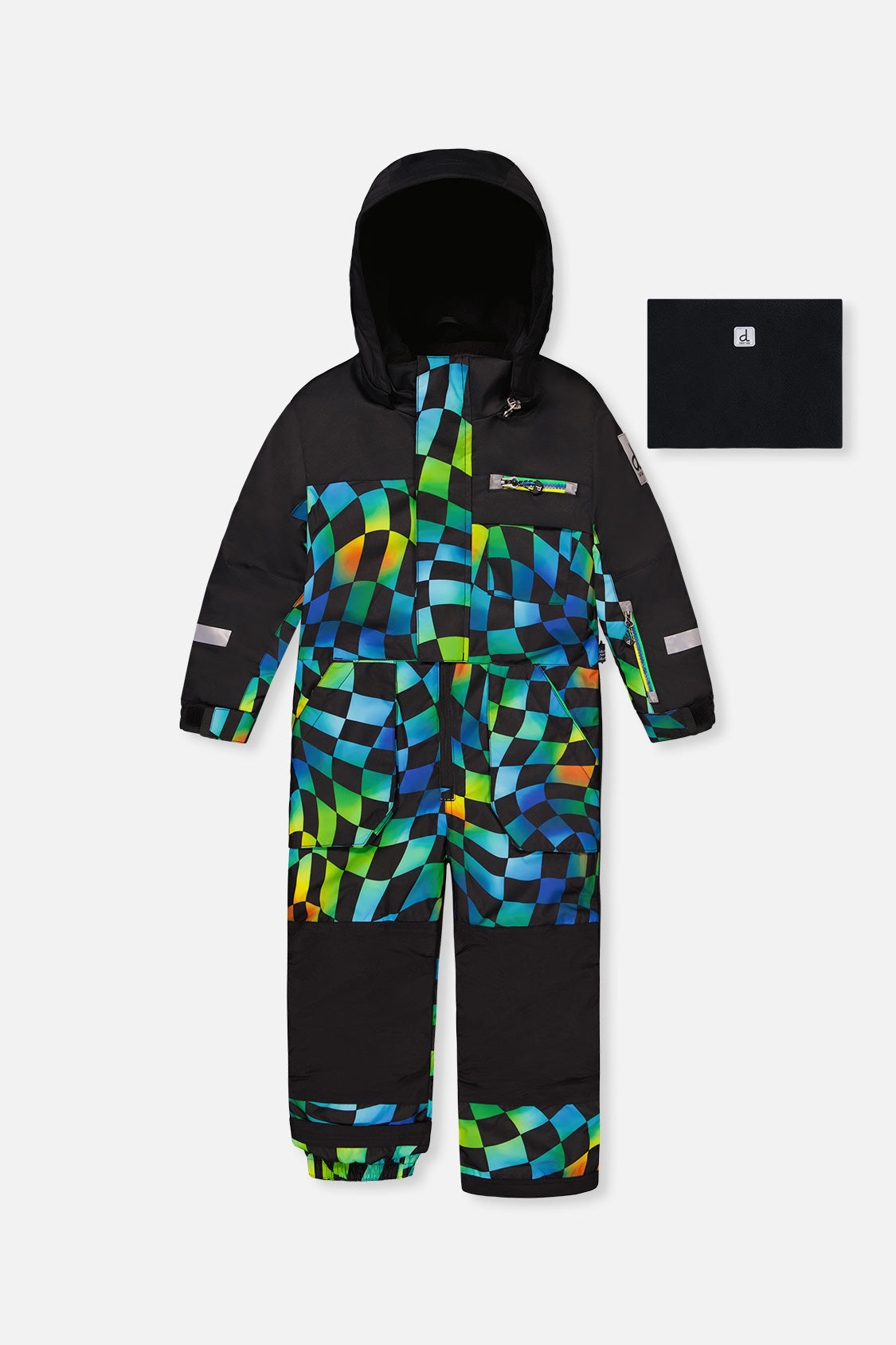 Kids One Piece Play Snowsuit Blue Checkered Print-0