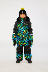 Kids One Piece Play Snowsuit Blue Checkered Print-1
