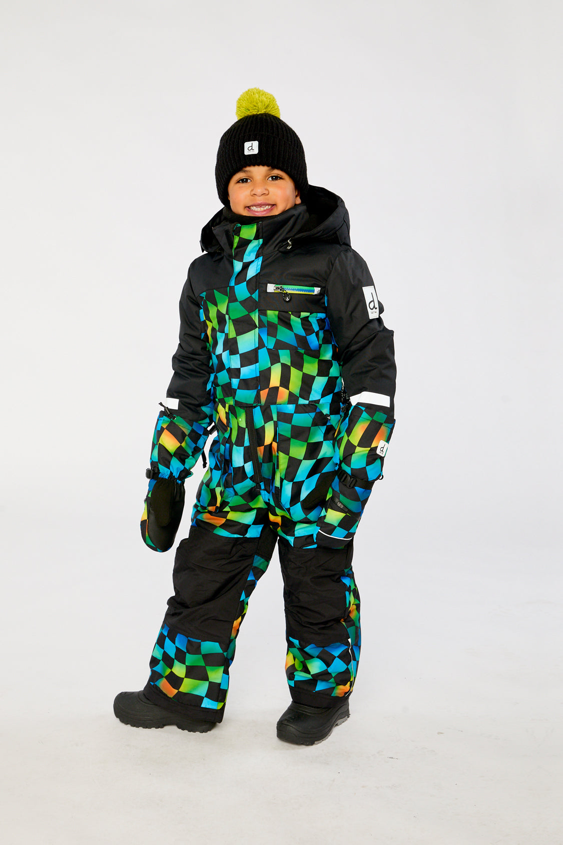 Kids One Piece Play Snowsuit Blue Checkered Print-2