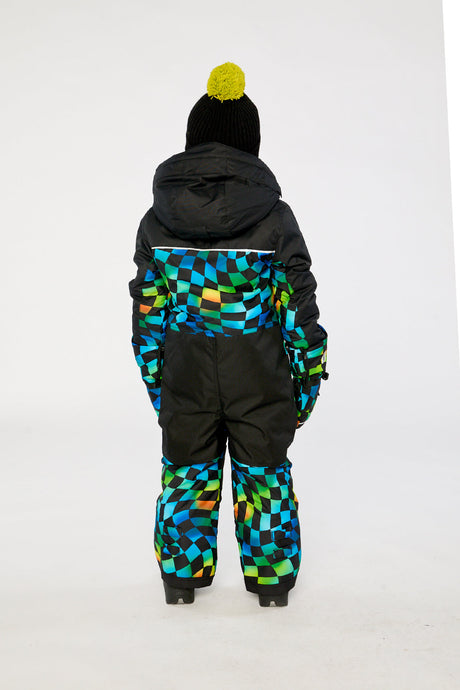 Kids One Piece Play Snowsuit Blue Checkered Print-3