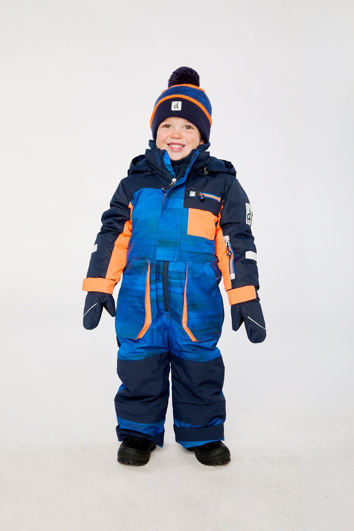 Kids One Piece Play Snowsuit Blue With Black Stripes-3