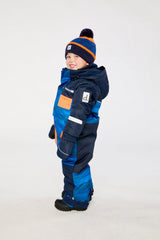Kids One Piece Play Snowsuit Blue With Black Stripes-4