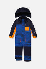 Deux par Deux boys' PLAY one-piece snowsuit, blue with black stripes, alternate view