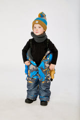Kids One Piece Play Snowsuit Grey And Blue Dinosaur Print-4