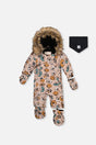Baby One Piece Snowsuit Adapted For Car Seats Beige Dog Print-0