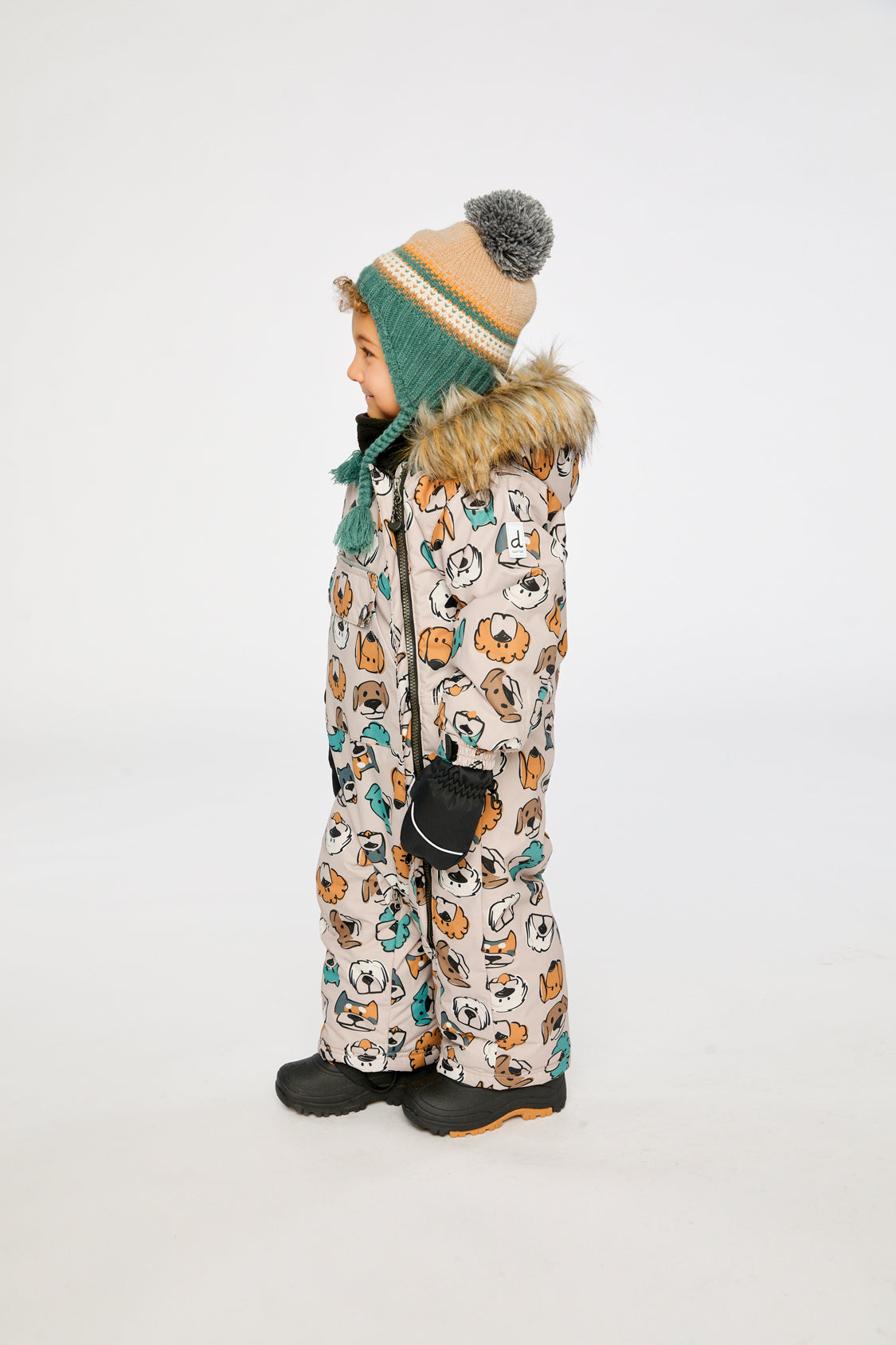 Baby One Piece Snowsuit Adapted For Car Seats Beige Dog Print-4