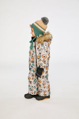 Baby One Piece Snowsuit Adapted For Car Seats Beige Dog Print-4