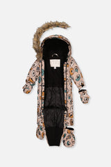 Deux par Deux baby boys' car-seat snowsuit, beige dog print, alternate view