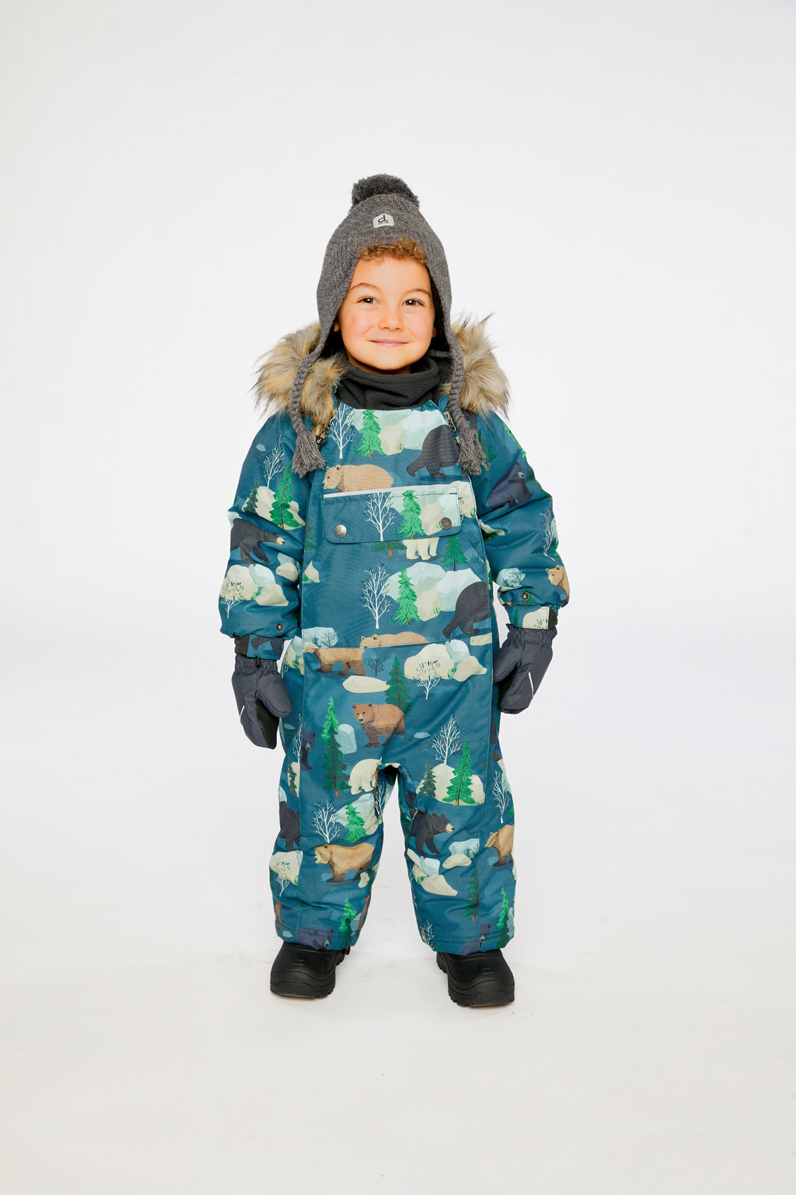 Baby One Piece Snowsuit Adapted For Car Seats Blue Bear Print-1