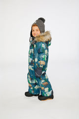 Baby One Piece Snowsuit Adapted For Car Seats Blue Bear Print-2