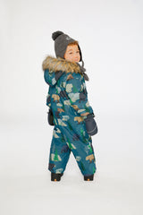 Baby One Piece Snowsuit Adapted For Car Seats Blue Bear Print-3