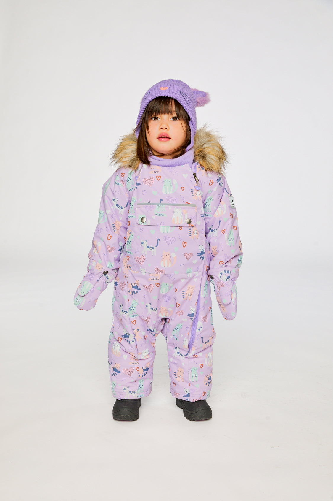 Baby One Piece Snowsuit Adapted For Car Seats Purple Cat Print-1