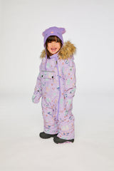 Baby One Piece Snowsuit Adapted For Car Seats Purple Cat Print-2