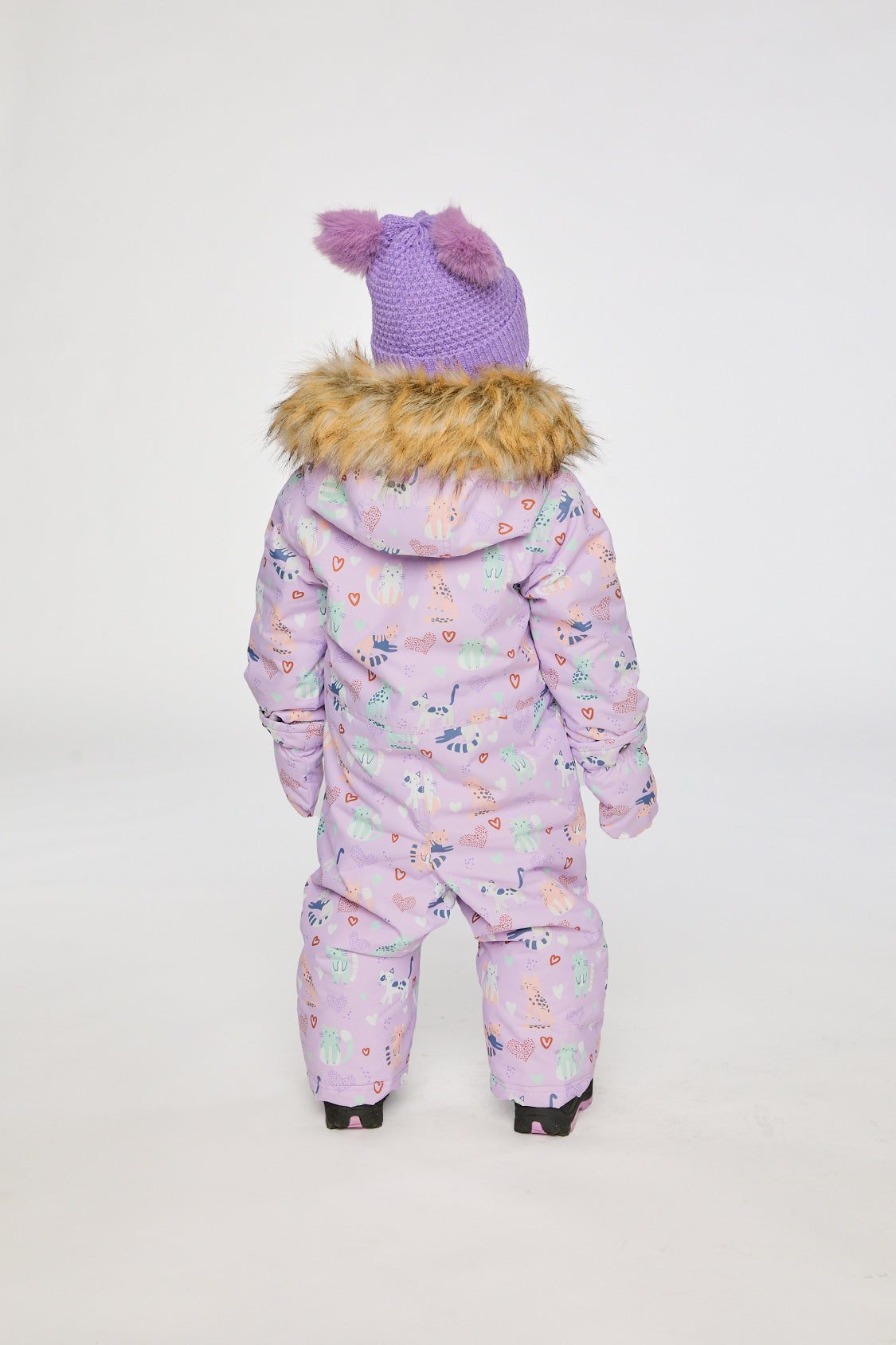 Baby One Piece Snowsuit Adapted For Car Seats Purple Cat Print-3