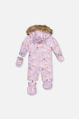 Baby One Piece Snowsuit Adapted For Car Seats Purple Cat Print-4