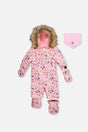 Baby One Piece Snowsuit Adapted For Car Seats Pink Mini Flower Print-0