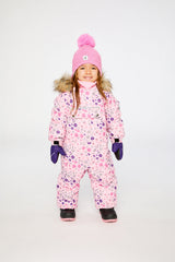Baby One Piece Snowsuit Adapted For Car Seats Pink Mini Flower Print-1