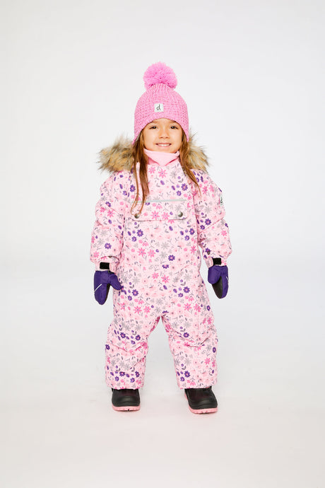 Baby One Piece Snowsuit Adapted For Car Seats Pink Mini Flower Print-1