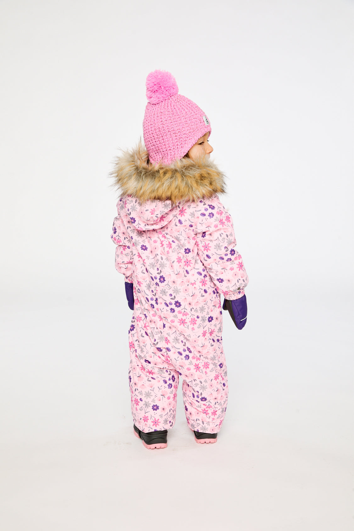 Baby One Piece Snowsuit Adapted For Car Seats Pink Mini Flower Print-3